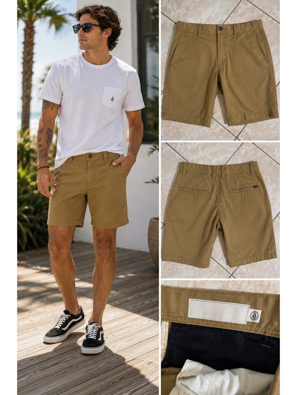 Volcom Men’s Chino Shorts Size 33 Khaki Tan Casual Skate Stretch Walking Shorts